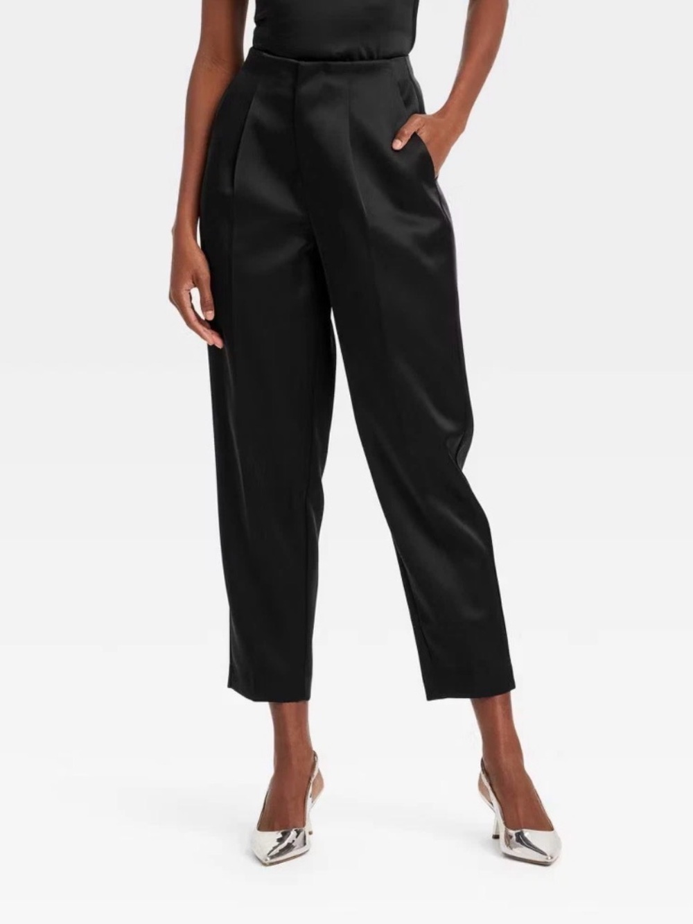 Women's Super-High Rise Tapered Ankle Tailored Satin Trousers - A New Day Sz 6